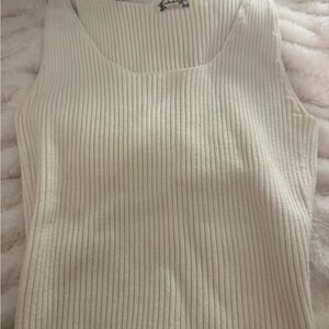 Free People Cream Fitted Sleeveless Ribbed Tank Top